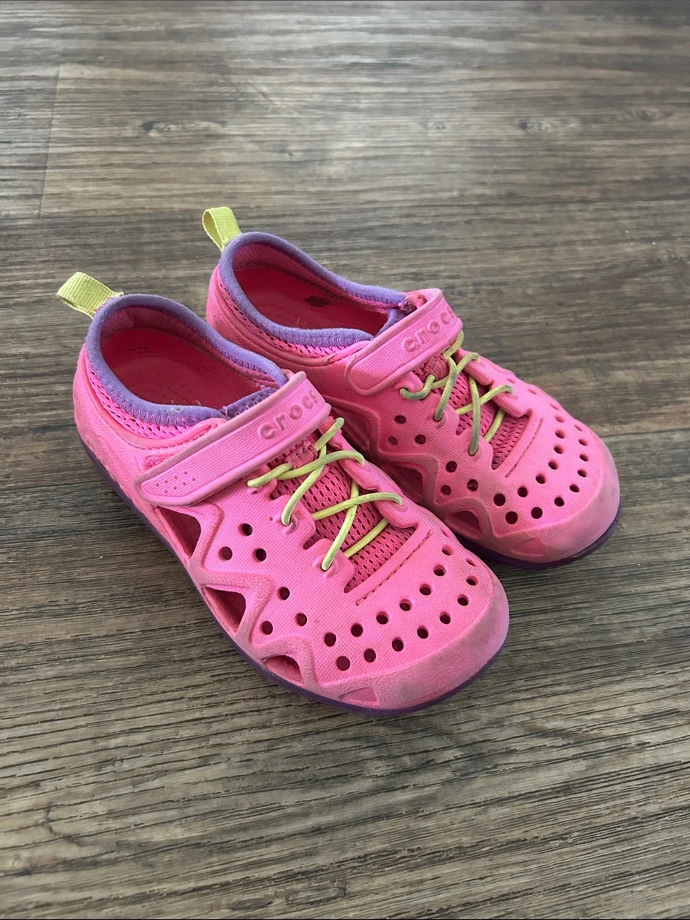 CROCS Kids Pink and Yellow Water Shoes